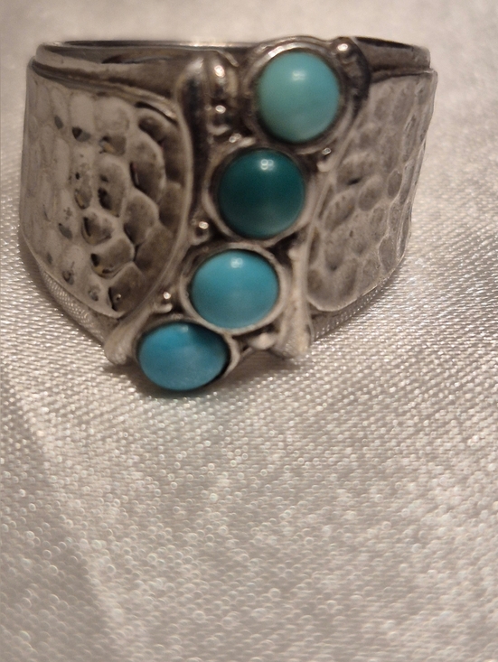 Handmade Jewelry - Vintage Sterling Silver Cigar Band With 4 Snake Eye Turquois